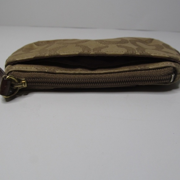 COACH Signature Logo Brown Wristlet Coin Purse - Picture 5 of 9
